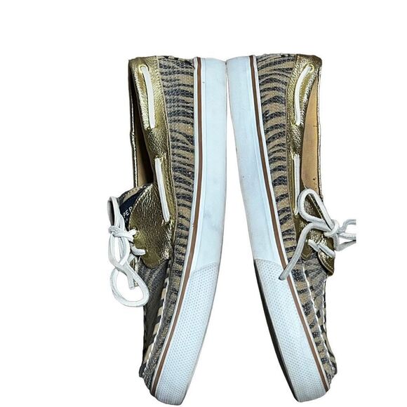 Sperry Gold Leather Sequined Animal Print Top Sider Boat Shoe LoaferSize 9.5 - Picture 1 of 5
